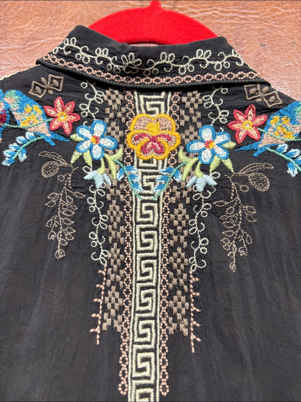 Johnny Was Dark Brown Embroidered Tunic/Dress with Multicolor Accents Gorgeous - Picture 4 of 5